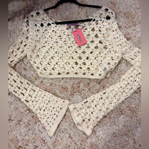 Edikted Rocco Crochet Top Cream XS NWT
